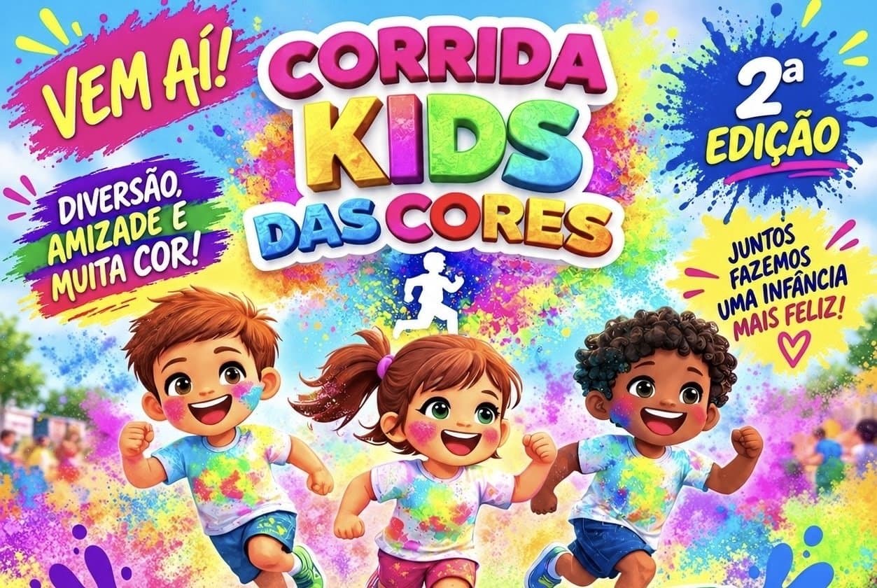 Imagem de divulgação: 2ª edição da Corrida Kids das Cores