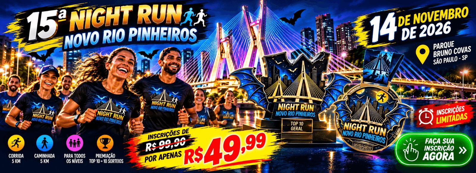 Imagem de divulgação: 15ª Night Run Novo Rio Pinheiros