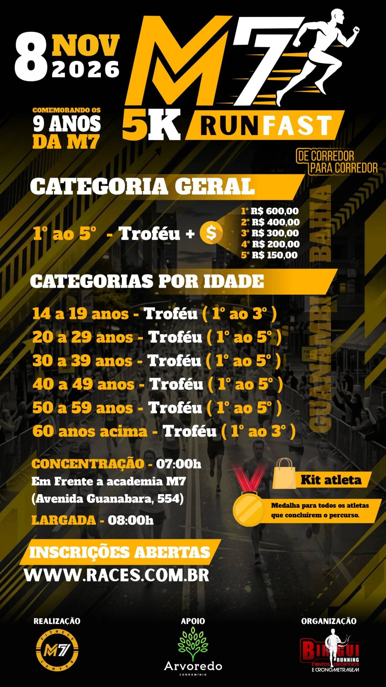 Imagem de divulgação: M7 - 5k Run Fast - Comemorando Os 9 Anos da Academia M7