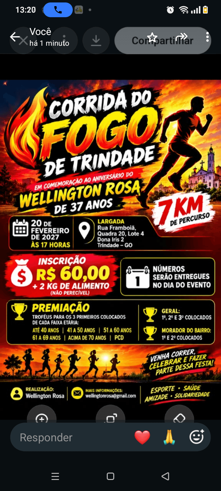 Imagem de divulgação: Corrida do fogo aniversário wellington 37ano