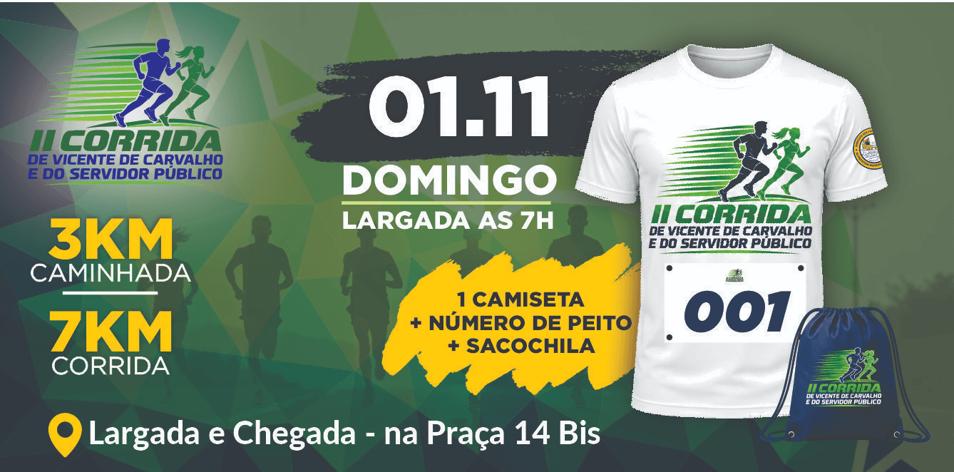 Imagem de divulgação: II Corrida de Vicente de Carvalho e do Servidor Publico 3k Caminhada e 7k Corrida 2026